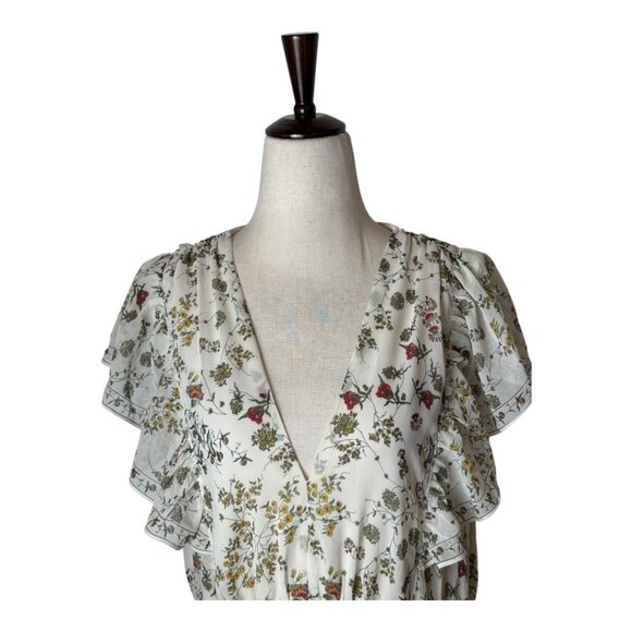 Max Studio Dress Women Large Ivory Floral Fit And Flare Flutter Sleeve NWT Boho - Picture 3 of 14